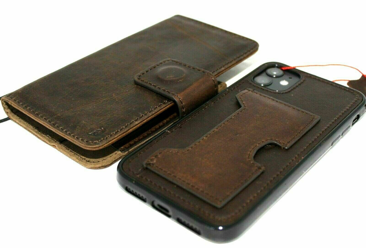 DavisCase genuine full soft leather iPhone 11 Pro Max case with wallet features, ID window, credit card slots, and removable design.