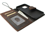 Echtes dunkles Leder-Brieftaschenetui für Apple iPhone 11, Kreditkartenfächer, Ausweisfenster, Buchhalter, weiches kabelloses Laden, DavisCase