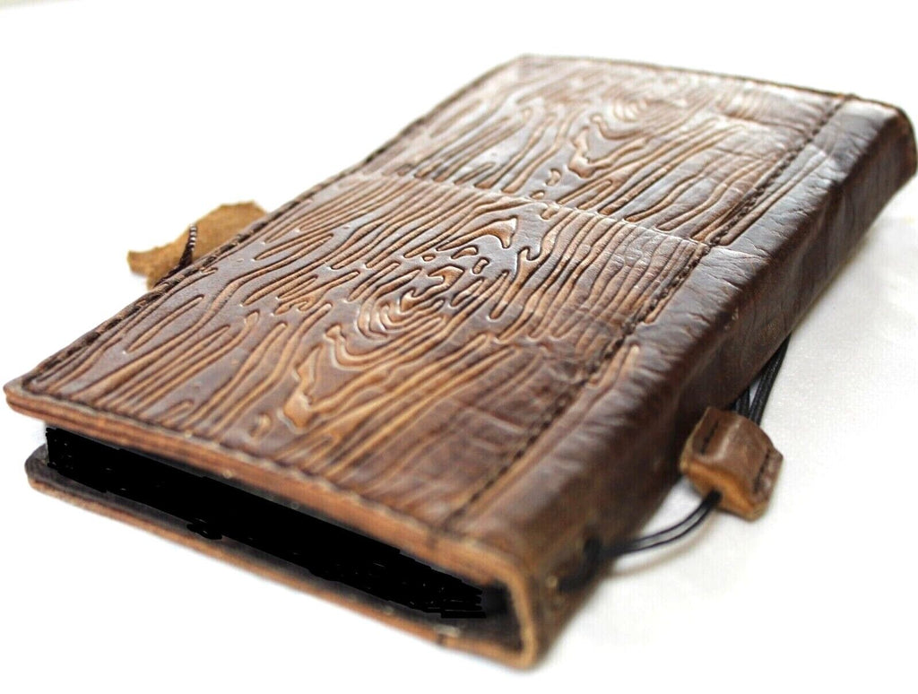 Handmade leather phone case by DAVISCASE for iPhone 11-15 Pro Max, vintage style with credit card slots, wood crafts design.