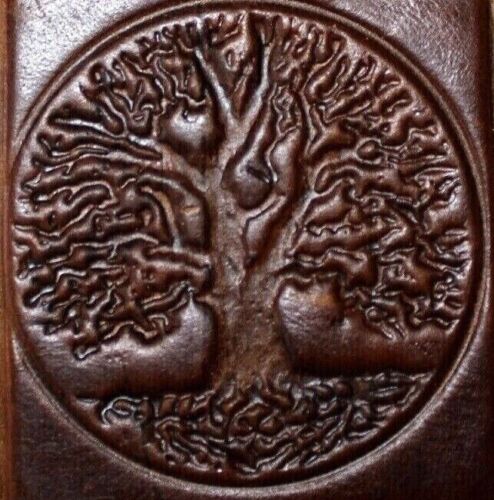 Handmade DAVISCASE genuine leather phone case with embossed Tree of Life design for iPhone 12-17 Air Pro Max Plus Wallet Book style