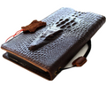 Handmade genuine leather phone case for Apple iPhone models, crocodile style wallet cover with multiple card slots, by DAVISCASE.