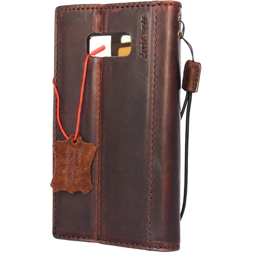 Handmade leather phone case for Samsung Galaxy S8 Plus with vintage book wallet design and magnetic cover.