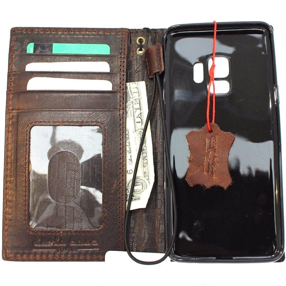 Handmade genuine Italian leather Samsung Galaxy S9 wallet case by DAVISCASE, with card slots and protective cover.