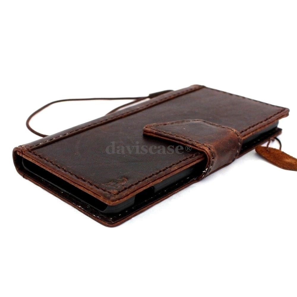 Handmade genuine Italy leather case for iPhone 6 Plus, slim flip cover with credit card slots and magnetic closure.