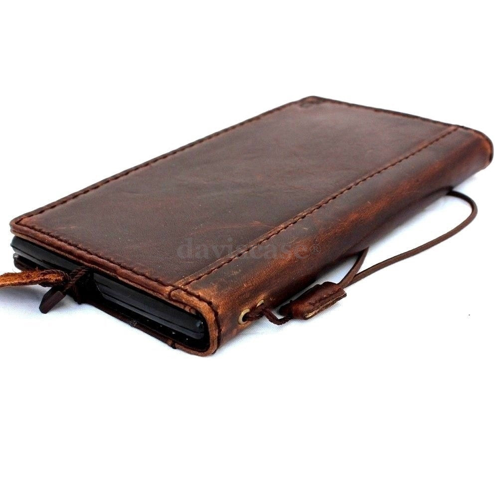 Handmade genuine Italy leather iPhone 6 Plus wallet case with flip cover, credit card slots, and slim design.